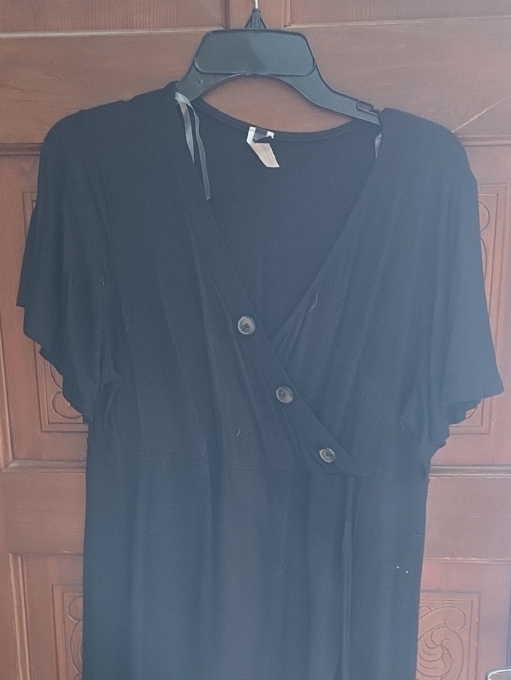 3 For $40 Black Wrap-Style Women's Top with Button Detail